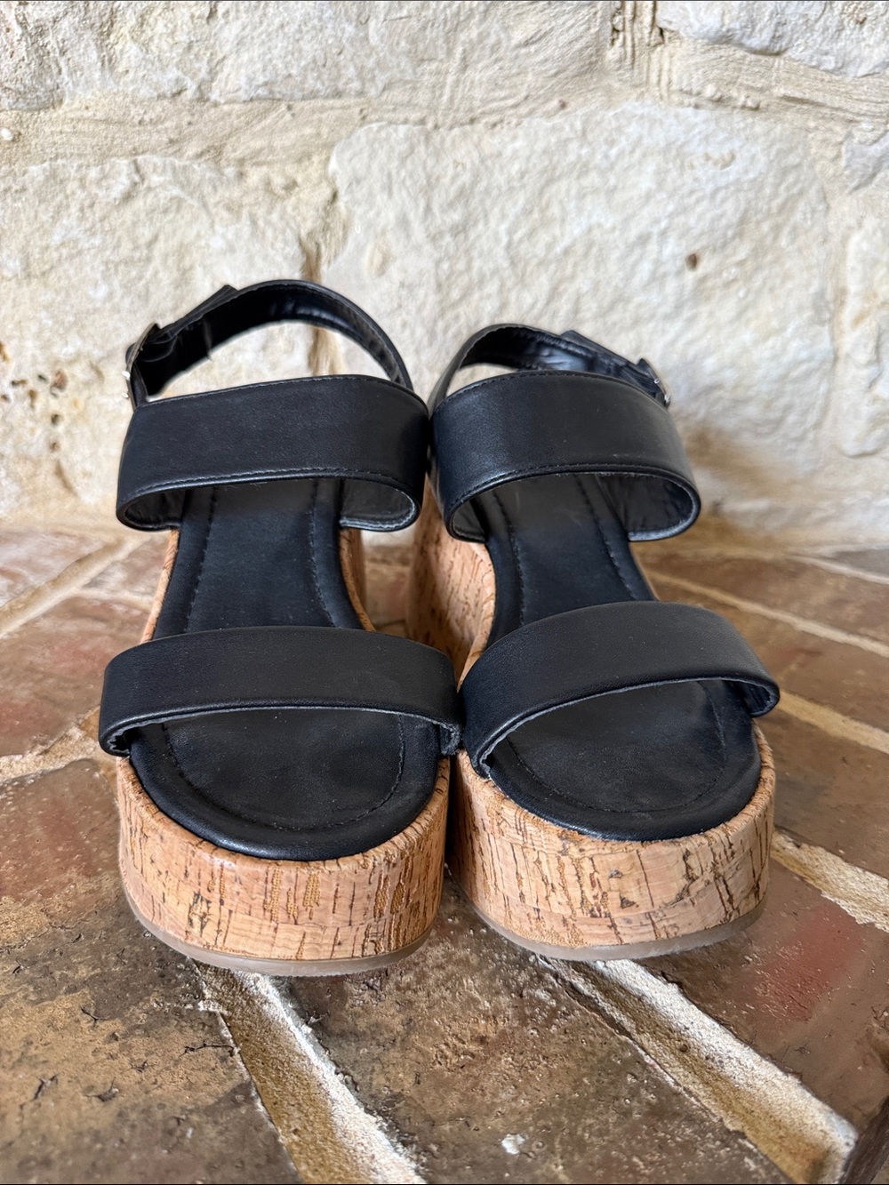 Charlotte Russe Black Cork Platform Sandals - Women's Comfortable Summer Wedges